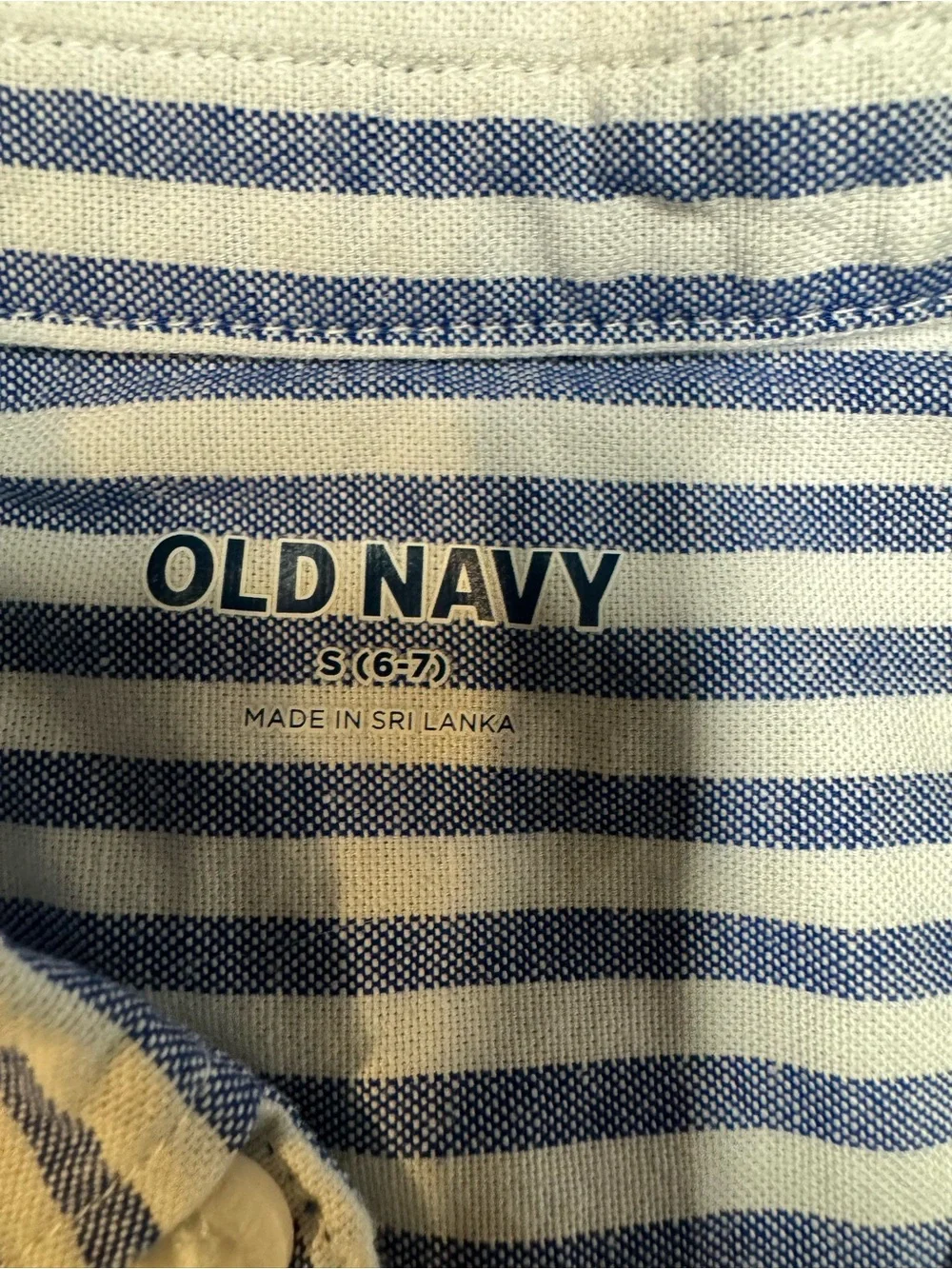 Old Navy Blue and White Vertical Stripe Short-Sleeve Button-Down Shirt